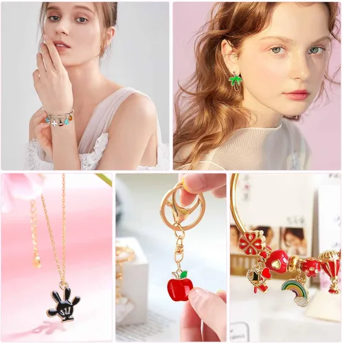 Miniatura 2 de 400 dijes para la fabricación de joyas, varios dijes de pulsera esmaltada, dijes de metal mixto a granel para hacer joyas Multicolor