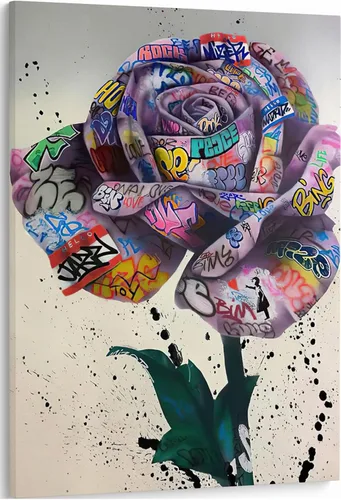 MGSBCXN Arte de Pared en Lienzo con Grafiti de Flores Rosas Coloridas, Póster, Impresiones, Imagen, Obra de Arte, Arte de Grafiti de Rosas, Rosa