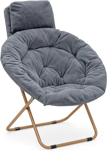 Miniatura 16 de MoNiBloom Silla redonda plegable de piel sintética con reposacabezas extraíble para adultos, marco de metal, de gran tamaño, cómoda, suave