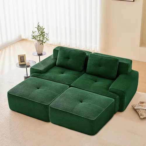 Miniatura 20 de Sofás modulares modulares sin hueso de 82 pulgadas para sala de estar, juego de sofá comprimido de 2 plazas, no requiere montaje, tela de pana, Verde