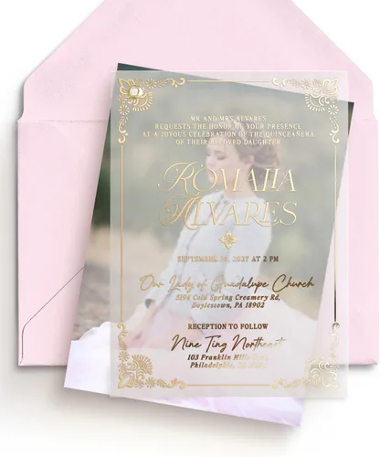 Juego de 10 invitaciones de quinceañera con marco de lámina dorada, invitación con foto personalizada, invitación de Mis Quince Anos, invitaciones