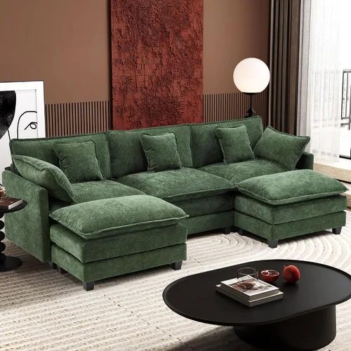 Miniatura 21 de Ihanherry - Sofá de nube de 3 plazas en L, modular, de asiento profundo, para sala de estar, cómodo cojín de asiento tapizado de doble capa, tela
