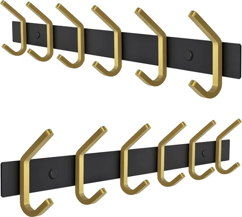 Miniatura 10 de Perchero de Abrigos Pequeño Negro Mate para Pared – Riel de Ganchos de Acero Inoxidable de 6 Pulgadas con 2 Ganchos Dobles para Abrigos