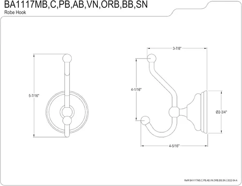 Miniatura 3 de Kingston Brass BA1117C - Gancho victoriano para bata, 5-7/16 pulgadas, cromo pulido