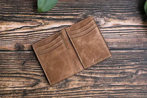 Miniatura 2 de Cartera de cuero prémium para tarjetas de crédito para hombres Cartera delgada con bloqueo RFID, Combinación marrónbronceado, Minimalista