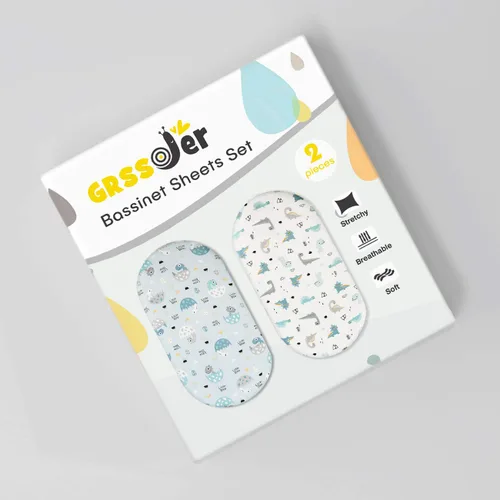 Miniatura 2 de GRSSDER Juego de 2 sábanas elásticas ultra suaves para moisés, ajuste universal para moisés, cesta de moisés ovalada, rectangular, colchón, sábanas