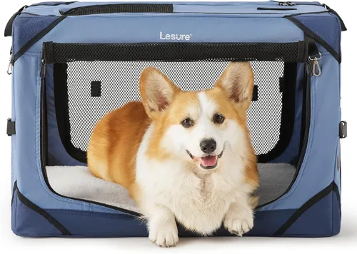 Miniatura 17 de Lesure Jaula Plegable para Perros - Perrera de Viaje Portátil para Perros Grandes, Jaula para Mascotas de 4 Puertas con Ventanas de Malla