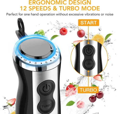 Miniatura 2 de Batidora de mano 5 en 1, batidora de mano de 800 W, 12 velocidades y modo turbo mezclador de mano con vaso de mezcla de 21.7 fl oz, picador de 16.9