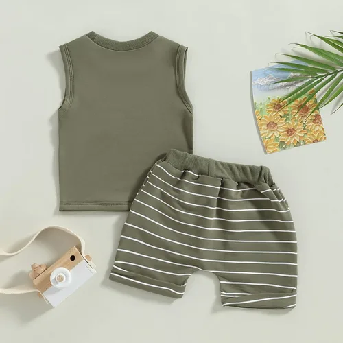 Miniatura 7 de Engofs 2 piezas de ropa de verano para bebé, sin mangas, camiseta sin mangas y pantalones cortos