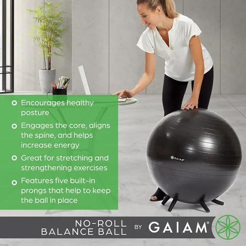 Miniatura 2 de Gaiam - Silla de bola de equilibrio, silla de oficina ergonómica sin rollo y silla de bola de yoga para escritorio de oficina en casa con guía