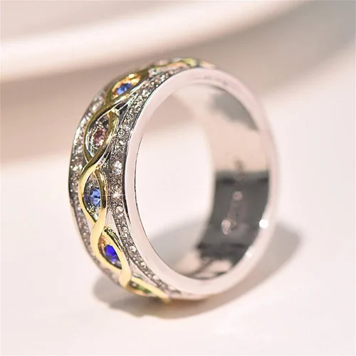 Miniatura 3 de Anillo de plata de ley 925 con zafiro rubí y oro de 18 quilates, anillo de compromiso de eternidad, anillo de compromiso de boda para mujer