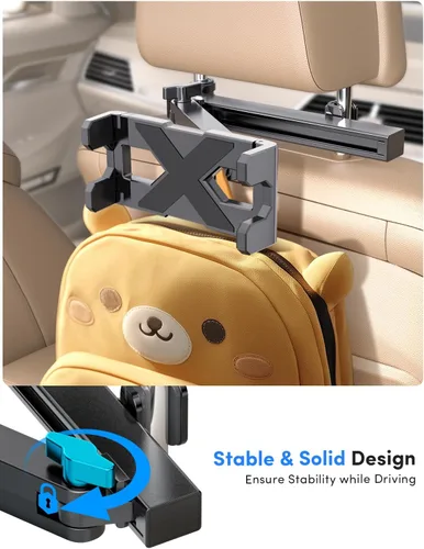 Miniatura 5 de ELWEY Soporte para iPad para asiento trasero de automóvil, reposacabezas para asiento trasero de automóvil, brazo de extensión 3 en 1, soporte
