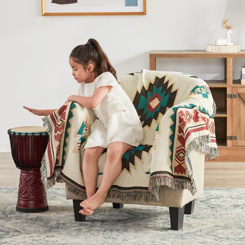 Miniatura 7 de Touchat Manta de nativos americanos, decoración occidental, manta bohemia para sofá, manta decorativa mexicana de granja, manta tejida con Beige