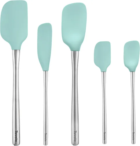 Miniatura 25 de Tovolo Juego de utensilios de silicona de 5 piezas (aguamarina clara): espátula, cuchara, raspador de tarros, mini espátula y mini cuchara Agua claro