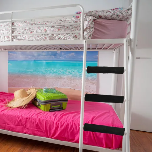 Miniatura 7 de Almohadillas para escalera de litera, tela cepillada suave para comodidad de los pies con puntos antideslizantes en la parte inferior, gancho y Negro