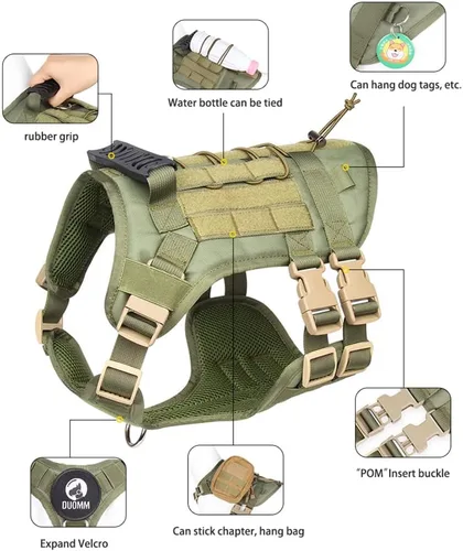 Miniatura 3 de Arnés táctico para perros grandes y medianos, sin tirones, chaleco militar para perro de servicio con panel Molle, arnés para perro con asa