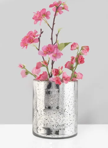 Miniatura 2 de Serene Spaces Living Jarrón cilíndrico de plata antigua, acabado de vidrio de mercurio hecho a mano de estilo vintage para bodas, fiestas, eventos