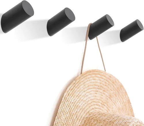 Miniatura 7 de Felidio Ganchos de pared de madera, paquete de 4 ganchos para colgar abrigos de pared, de madera rústica, resistente, perchero para sombreros