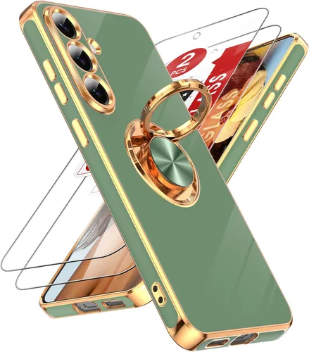 Miniatura 27 de LeYi Funda para Samsung Galaxy S22 Ultra con soporte de anillo giratorio de 360°, soporte magnético, chapado en oro rosa, borde protector para Negro