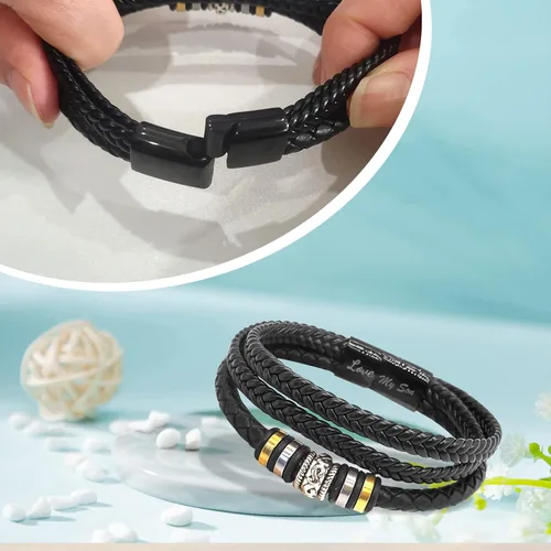 Miniatura 17 de Pulsera de cuero trenzado con texto en inglés «Love You Forever» para hombres y niños, pulsera inspiradora de acero inoxidable, pulsera de cuero