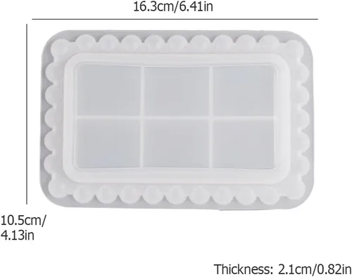 Miniatura 2 de Molde de bandeja de resina con bordes de cuentas, molde rectangular para placa de joyería para resina epoxi, soporte para velas, jabonera