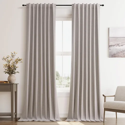 Miniatura 16 de Hokibero Cortinas de lino 100% opacas de 102 pulgadas de largo, juego de 2 paneles para oscurecer la habitación, lino térmico texturizado