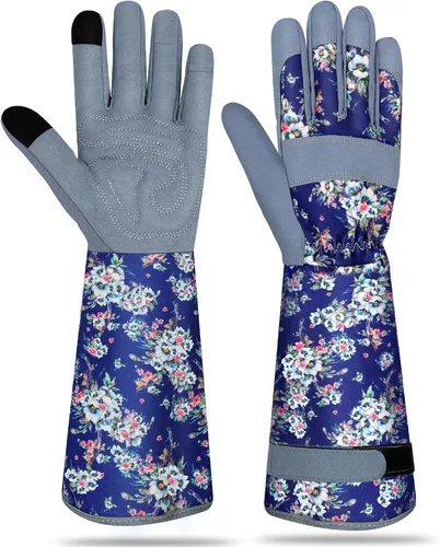 Miniatura 8 de Guantes largos de jardinería para mujer, guantes de cuero a prueba de espinas, guantes de trabajo transpirables para mujeres, patio, exteriores