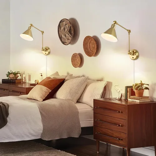 Miniatura 7 de TRLIFE Aplique de pared con control remoto, apliques de pared de latón cepillado enchufables, regulables y con temperatura de color ajustable Dorado