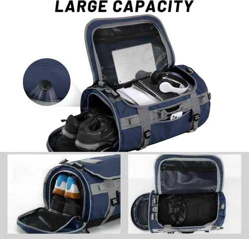 Miniatura 39 de MIER Mochila deportiva grande con compartimento para zapatos, resistente y resistente al agua, azul marino, 45L