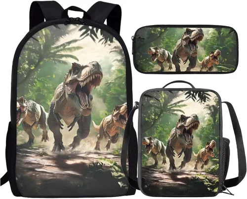 Miniatura 31 de HUGS IDEA Juego de 3 bolsas escolares con aislamiento térmico para el almuerzo, estuche para lápices