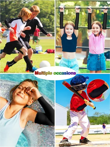 Miniatura 4 de 12 pares de mangas de brazo deportivos para niños, mangas de brazo para baloncesto y béisbol, con protección UV, protección solar, refrigeración