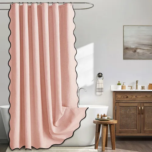 Miniatura 10 de MIULEE Cortina de ducha festoneada de lino texturizado con 12 ganchos de metal, bonita cortina de ducha de tela gruesa resistente, lavable, Negro