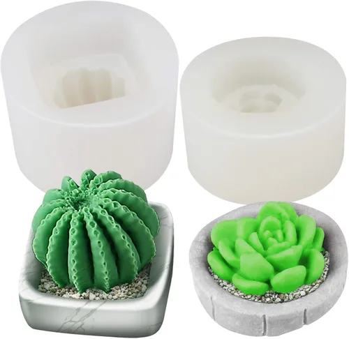 Funshowcase Planta suculenta con maceta de silicona para resina, jabón, vela, cera, polímero, arcilla, yeso, fondant, decoración de pasteles, 2