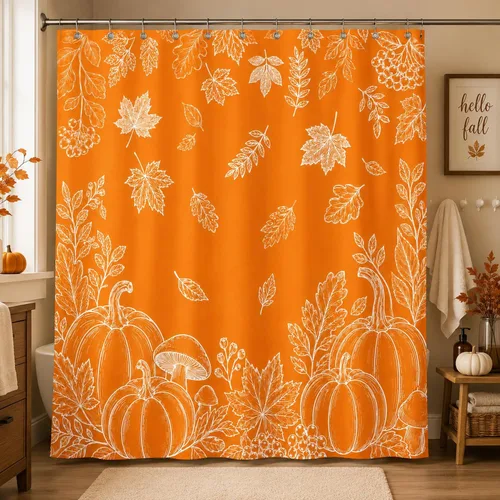 Miniatura 9 de Autumn Pumpkin Shower Curtain, Fall Farmhouse Bathroom Curtain, Thanksgiving Harvest Sunflower Maple Leaves Country Road Waterproof Polyester Fabric