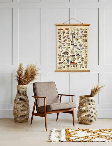 Miniatura 5 de Ovfovy Póster vintage de hongos con marco de madera, estilo retro de pintura botánica de pared, póster de tabla de referencia ilustrativa para sala