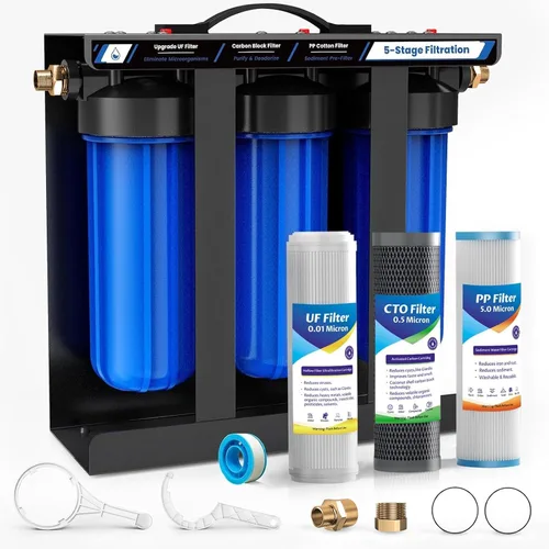Sistema de Filtro de Agua para RV, Filtración de Agua de 5 Etapas para Autocaravanas y Cámpers, Filtros de 0.01 Micras Eliminan Sedimentos, Cloro,