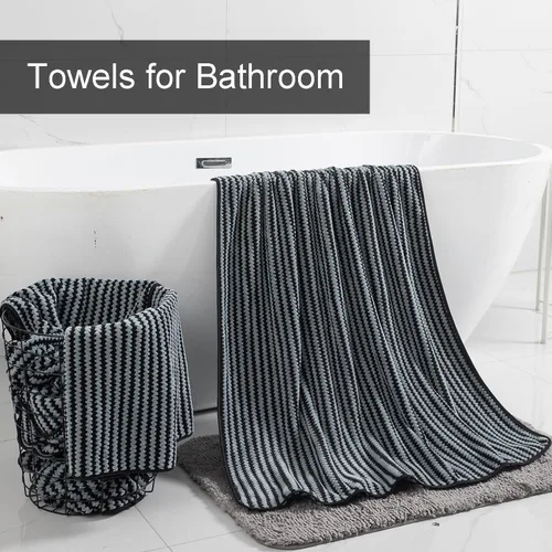 Miniatura 7 de CHINO Toallas de baño, 4 toallas de baño grandes negras de 35 x 70 pulgadas, toallas de baño extragrandes de microfibra suave XL, toallas de baño