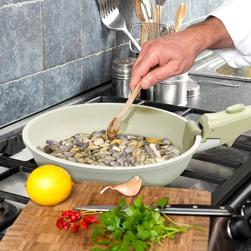 Miniatura 7 de Juego de 11 piezas de ollas y sartenes, juego de utensilios de cocina con asas extraíbles, apto para lavavajillas y horno, juego de cocina