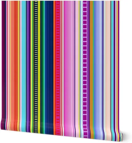 Spoonflower Papel tapiz para despegar y pegar, diseño de rayas de serape, estilo mexicano, colorido y brillante, papel pintado extraíble