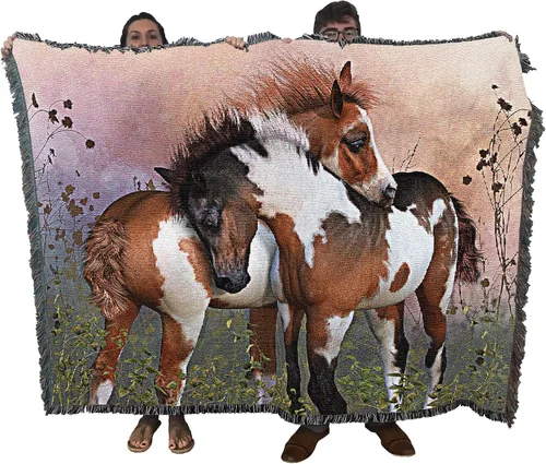 Miniatura 16 de Pure Country Weavers Manta con diseño de hermosas rubias de Robert Duncan, regalo para los amantes de los caballos, manta occidental tejida