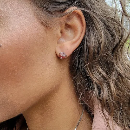 Miniatura 2 de Natural raw gemstone stud earrings with white gold over 925 sterling silver, 6 to 7mm rough genuine quality birthstone gift for her, Uniquelan