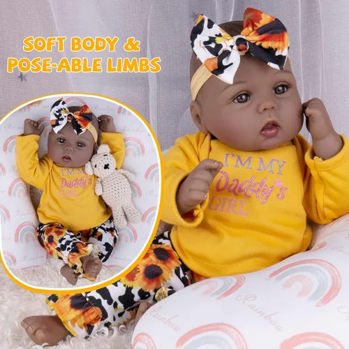 Miniatura 8 de Milidool Muñecas de bebé Reborn negras realistas de 18 pulgadas, muñeca de bebé negra recién nacida con peso real, juego de regalo para niñas a