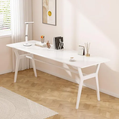 Miniatura 10 de OSCHF Escritorio de estudio de madera maciza, mesa de computadora doble larga de 63 pulgadas para oficina en casa, estación de trabajo de PC para 2