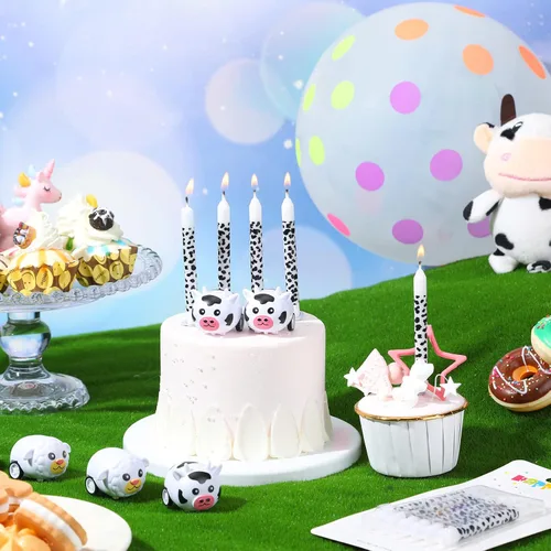Miniatura 4 de 12 velas de cumpleaños con temática de vaca, decoración de pastel para decoración de fiesta de vaca, ducha, cumpleaños, temática de animales