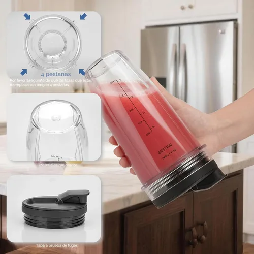 Miniatura 5 de Piezas de repuesto para tazas de licuadora Ninja, paquete de 2 tazas de licuadora de 24 onzas con tapas para beber y sellar, cuchilla de repuesto