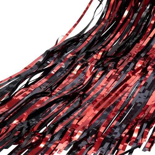 Miniatura 5 de BRAVESHINE Cortinas de fondo de fotos de oropel, paquete de 2 cortinas de flecos de papel de aluminio negro y rojo de 3.2 x 8.2 pies para Negro rojo
