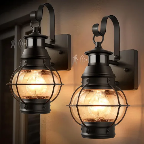 Miniatura 12 de Lamomo Luz Exterior Negra, Luces de Porche Frontal Exterior para Casa, Luces con Sensor de Movimiento del Atardecer al Amanecer, Linterna