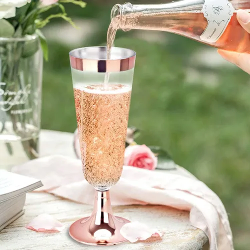 Miniatura 2 de BUCALA - Juego de 100 copas de champán de plástico de 5 onzas con borde de oro rosa, vasos desechables de alta calidad, ideales para el día