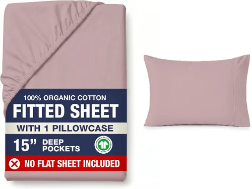 Miniatura 13 de LANE LINEN Juego de 2 piezas con sábana bajera 100% algodón orgánico tamaño individual y 1 funda de almohada, tejido de percal ligero, ultra suave