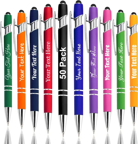Miniatura 82 de Hasta 300 bolígrafos personalizados a granel con nombre personalizado con grabado gratis, puntas de lápiz capacitivo grabado, bolígrafo